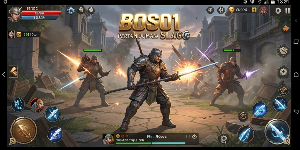 Screenshot permainan BOS01 menunjukkan strategi tempur yang mendebarkan.