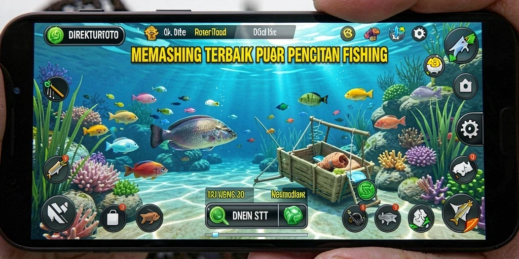 Tampilan gameplay DIREKTURTOTO yang menakjubkan saat memancing di lokasi indah.