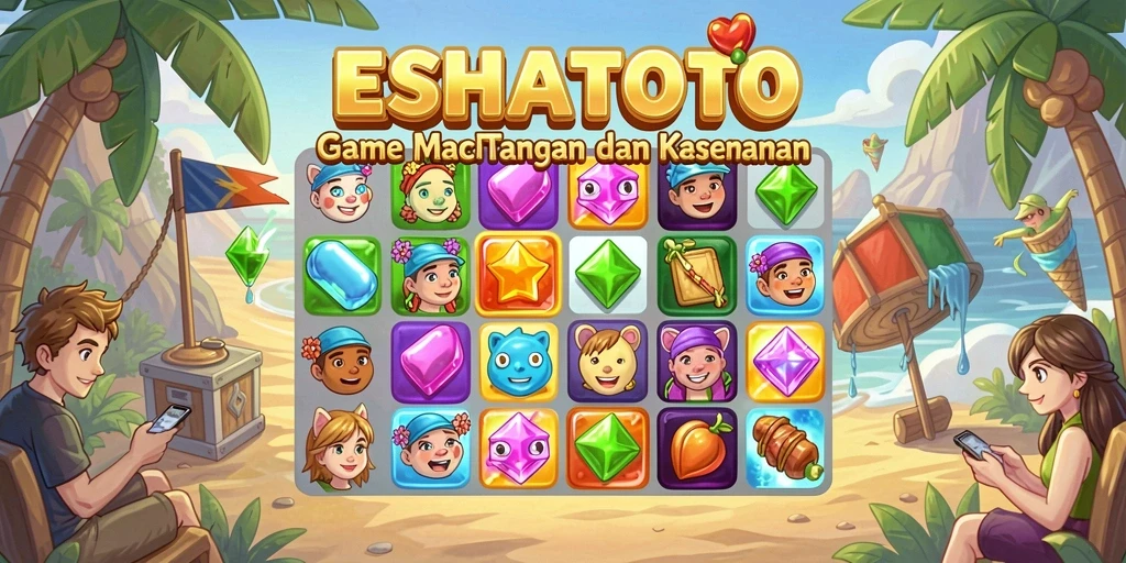 Tampilan permainan ESHATOTO yang penuh warna dalam pertandingan Match-3.