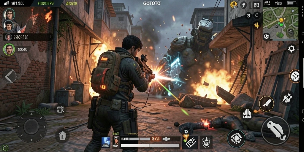 Tangkapan layar menunjukkan aksi intens dalam gameplay GOTOTO.