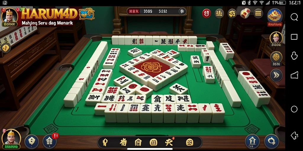 Screenshot permainan HARUM4D menunjukkan ubin Mahjong yang menantang dan indah.