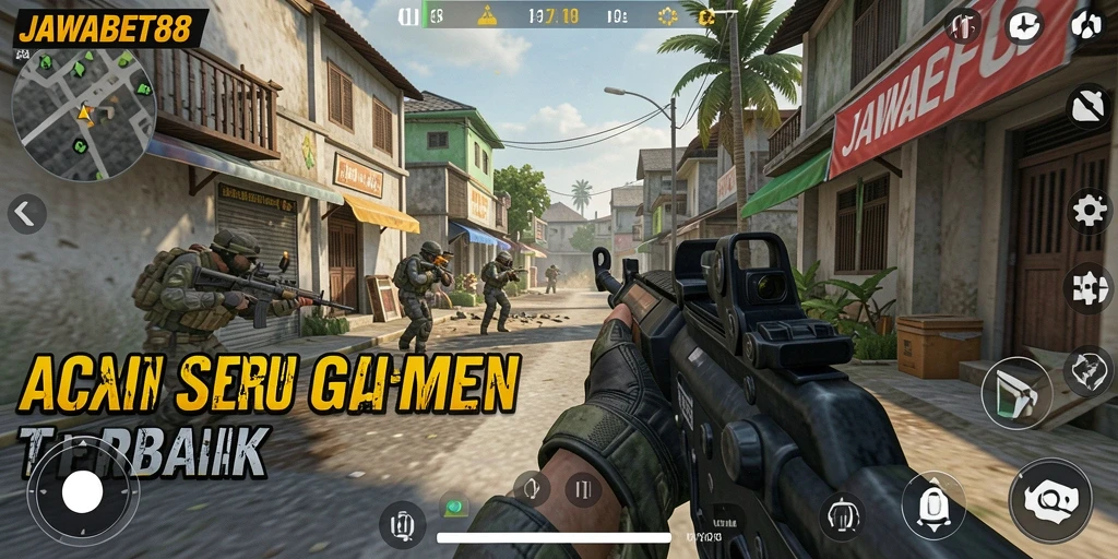Tampilan aksi seru dalam JAWABET88 yang menampilkan gameplay FPS.
