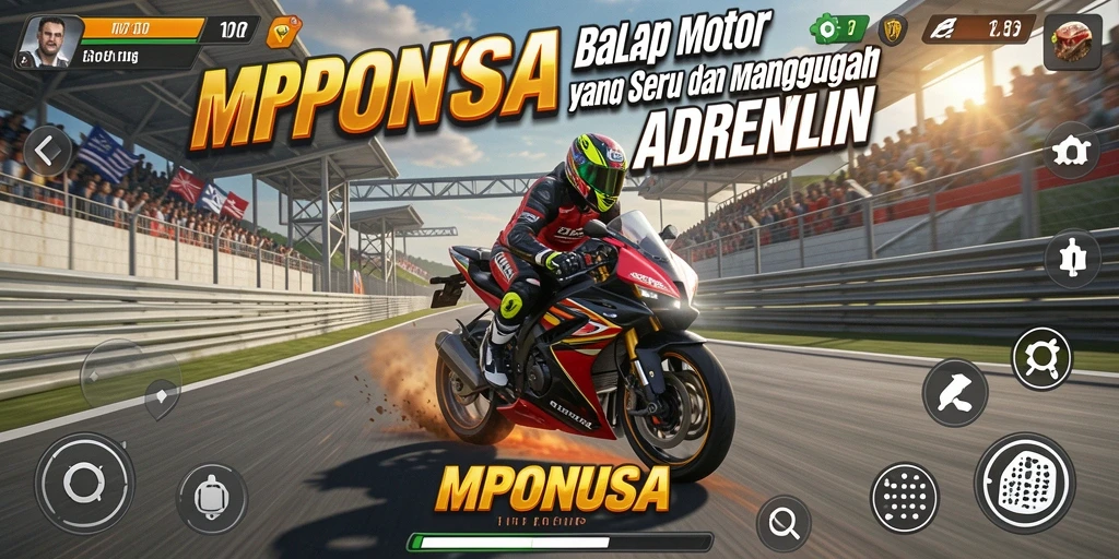 Tampilan gameplay seru di <strong>MPONUSA</strong> dengan balapan motor yang mendebarkan.