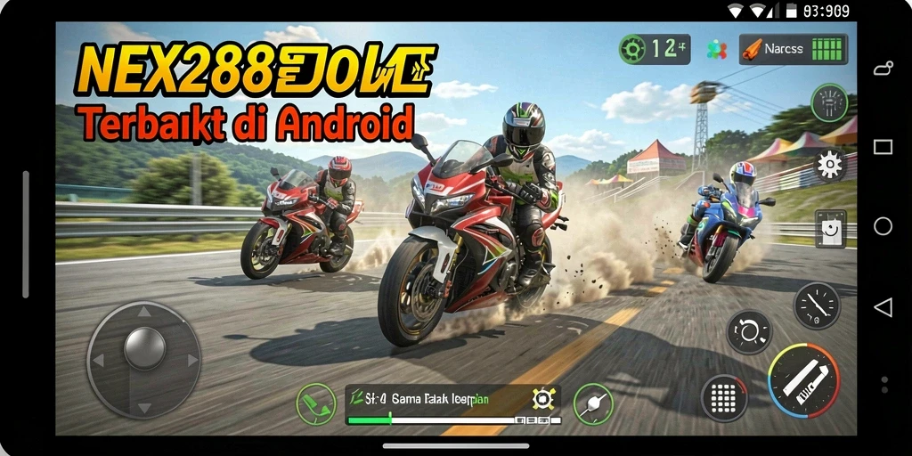 Screenshot NEX288 menampilkan balapan motor yang seru dan mendebarkan.