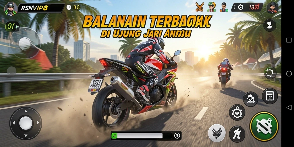 Gameplay RSNVIP8 yang mendebarkan dan penuh aksi balapan motor.