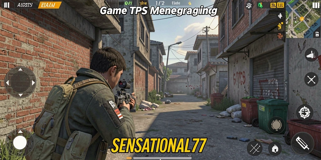 Screenshot gameplay SENSATIONAL77 yang menunjukkan aksi pertempuran TPS yang mendebarkan.