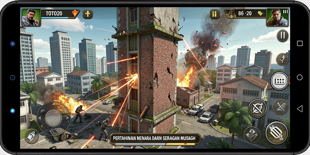 Tampilan gameplay seru Tower Defense di TOTO20 dengan menara berstrategi.